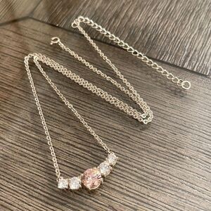 925 JC Sterling Silver Signed Pink Tourmaline 5 Gemstone Necklace